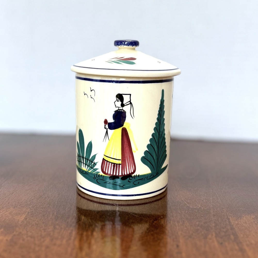 Henriot Quimper Small 5" Canister plus Lid Woman